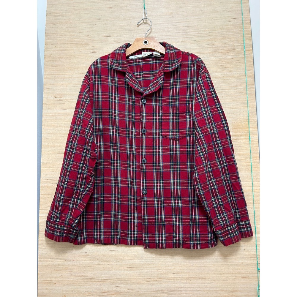 LL Bean Mens Red Plaid Flannel Pajama Top M Regular Cotton Stewart Tartan 107923